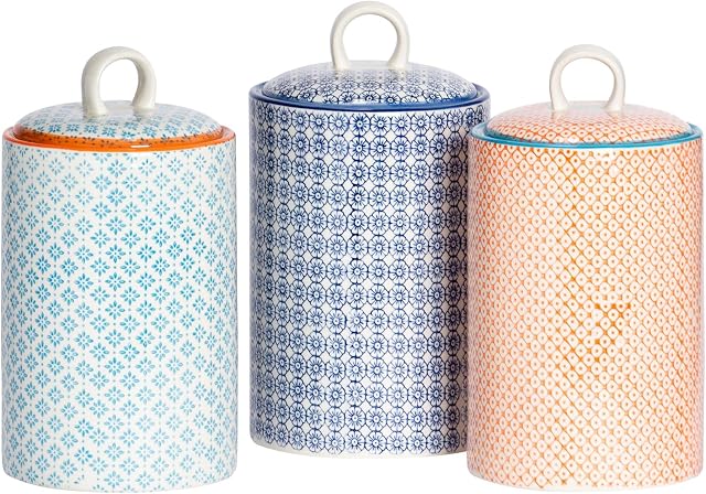 Nicola Spring Patterned Porcelain Tea/Coffee/Sugar Canisters - Set Of 3