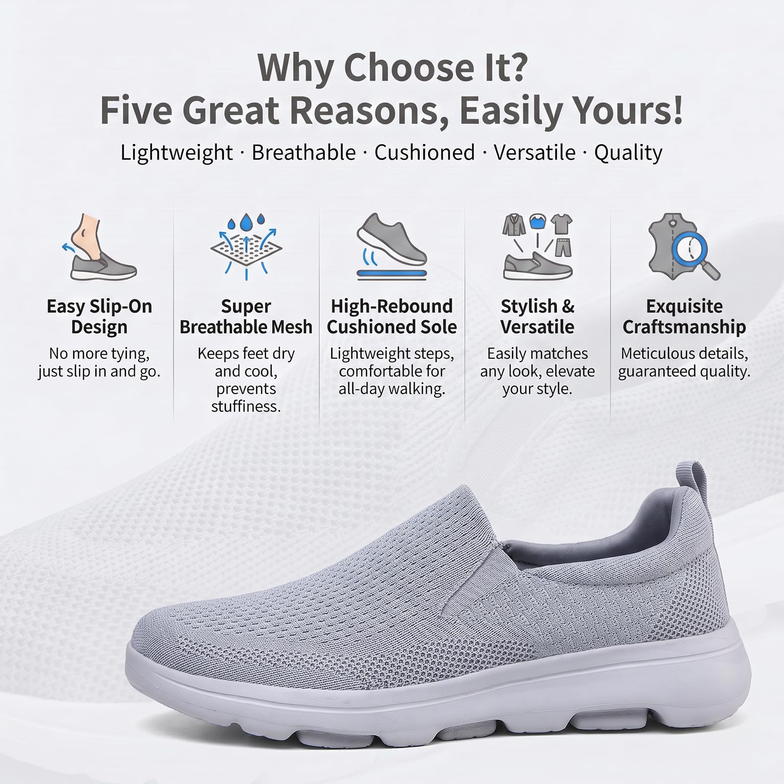 TIOSEBON Herren Schlupf-Loafers Bequeme Mesh Freizeitschuhe Leichte Walking Sneakers