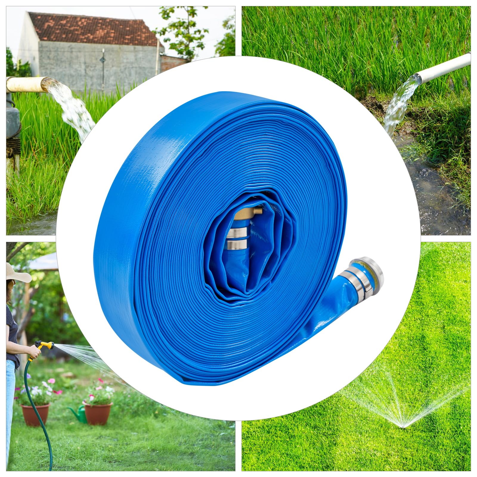 Tuyau D'Évacuation Eau 30M 2 Pouces Tuyau Drainage Piscine Polyester PVC Bleu, Refoulement Irrigation, Pour Agriculture Aménagement Jardin Drainage Pelouse Cour