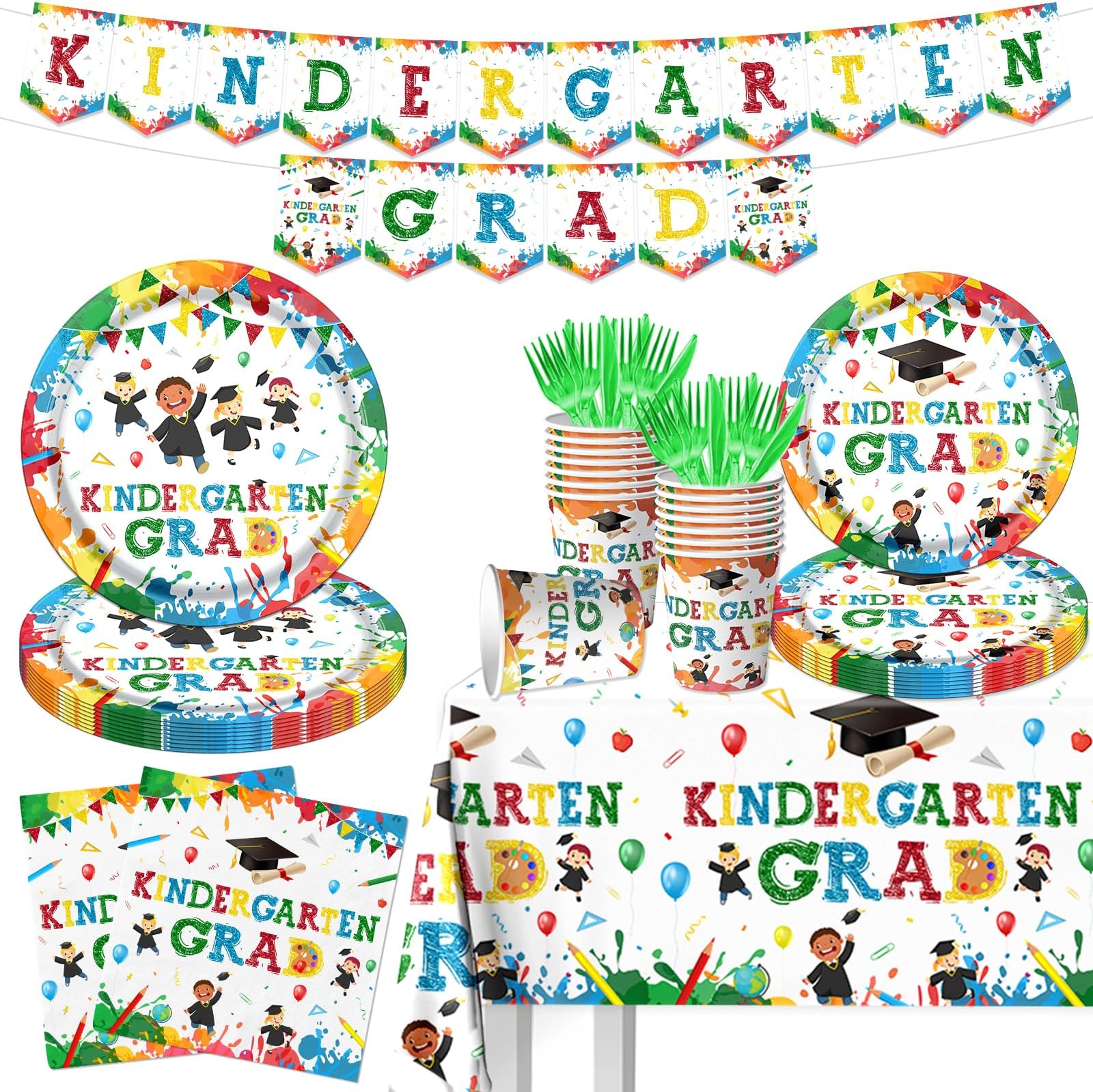 Amazon.com: Happy Kindergarten Graduation Tableware Decoration- 142Pcs ...