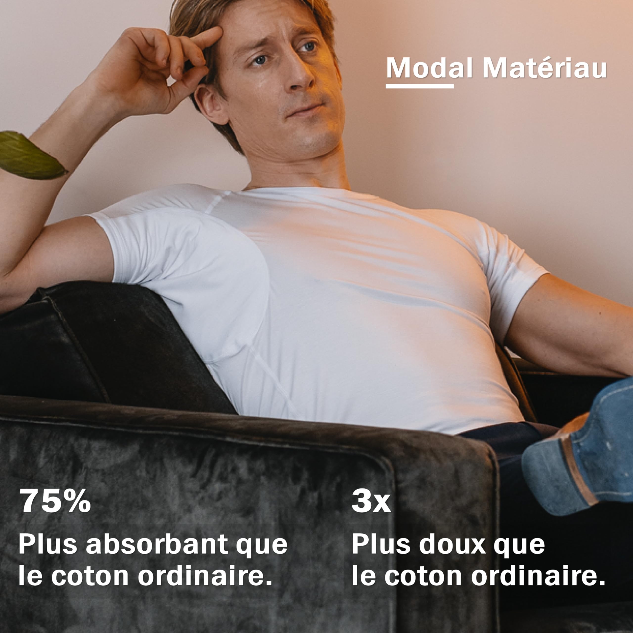T-Shirt Anti Transpiration - T-Shirt Contre Les Taches de Sueur - Tee Shirt Anti Transpirant - avec ArmPads Pro & Traitement à l'argent - Hommes - Col Rond