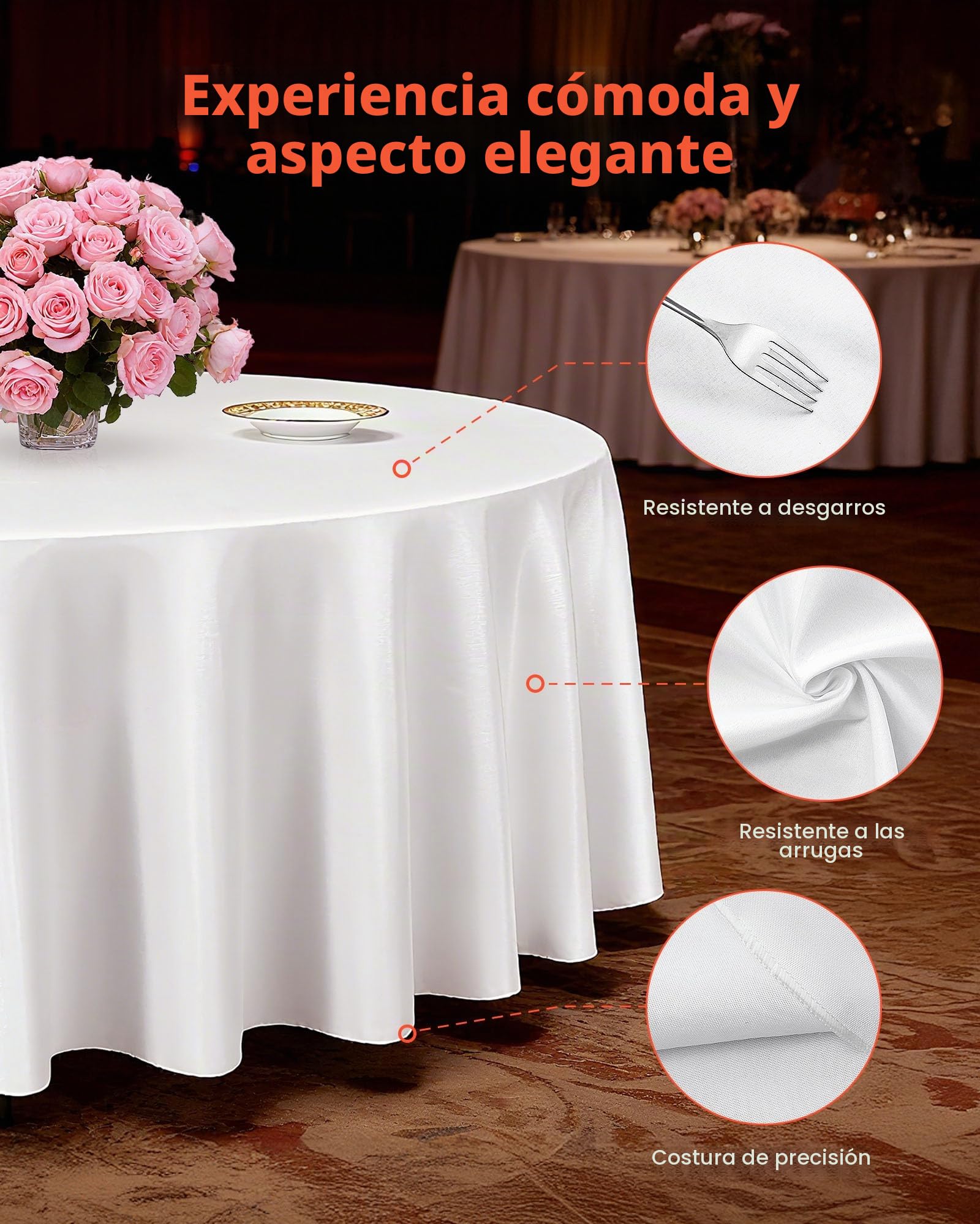 VEVOR Manteles Redondos de 3048 mm, Elegantes y Versátiles, Resistentes a Las Arrugas, Lavables a Máquina, de Poliéster, para Fiestas, Bodas, Banquetes y Eventos Formales, Color Blanco, 6 uds