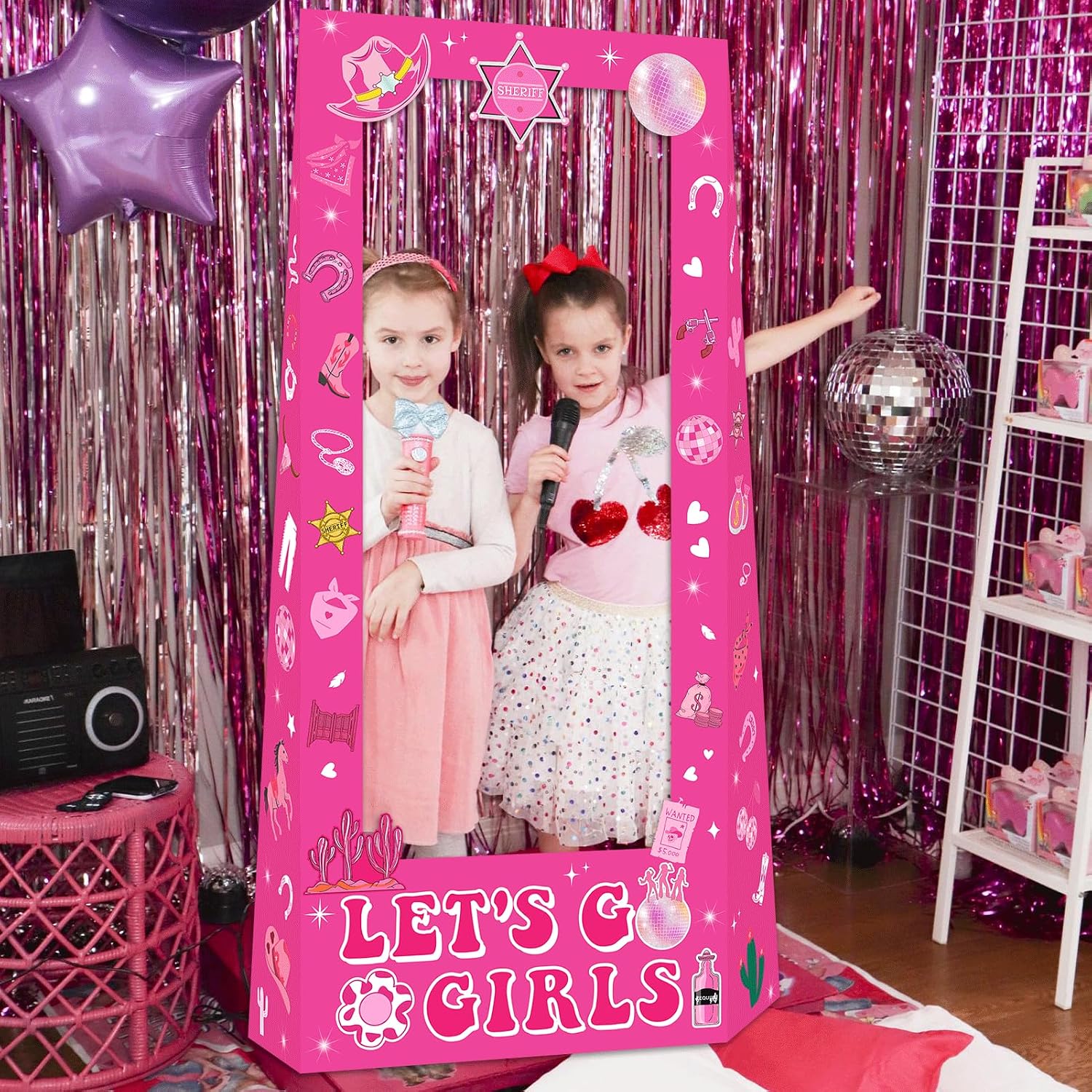 4.5ft Tall Life Size Stand in West Cowgirl Photo Booth Props Selfie Frames, Western Cowboy Photo Booth Props for Girls,Wild West Backdrop Last Disco Cowgirl Birthday Party Supplies image 5