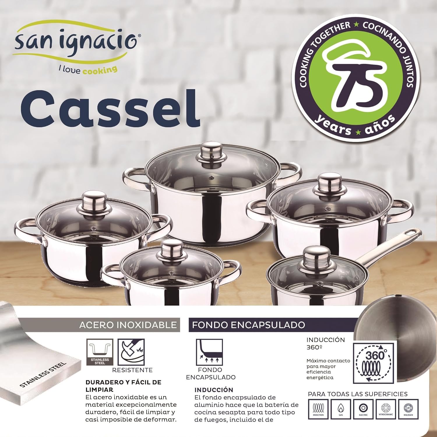 SAN IGNACIO Cassel 12-Piece Stainless Steel Cookware Set with Pan Set (20/24/28 cm) Professional Chef Copper Plus in Pressed Aluminium