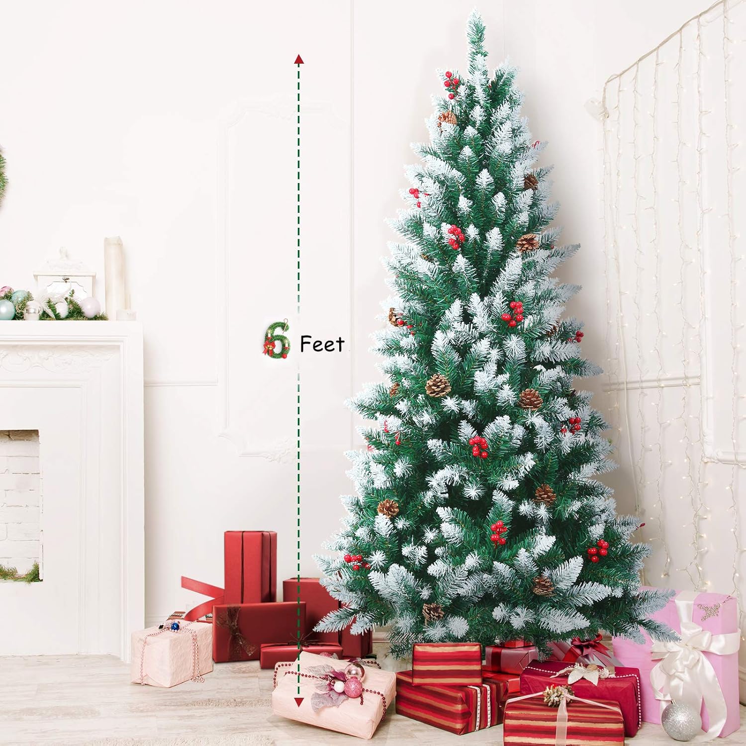 Creative Product Kazeila 6ft Artificial Christmas Tree with Pine Cones and Red Berries,Premium Christmas Decorations,Easy Assembly,Foldable Meal Stand Limited Stock Kazeila 6ft Artificial Christmas Tree with Pine Cones and Red Berries,Premium Christmas Decorations,Easy Assembly,Foldable Meal Stand