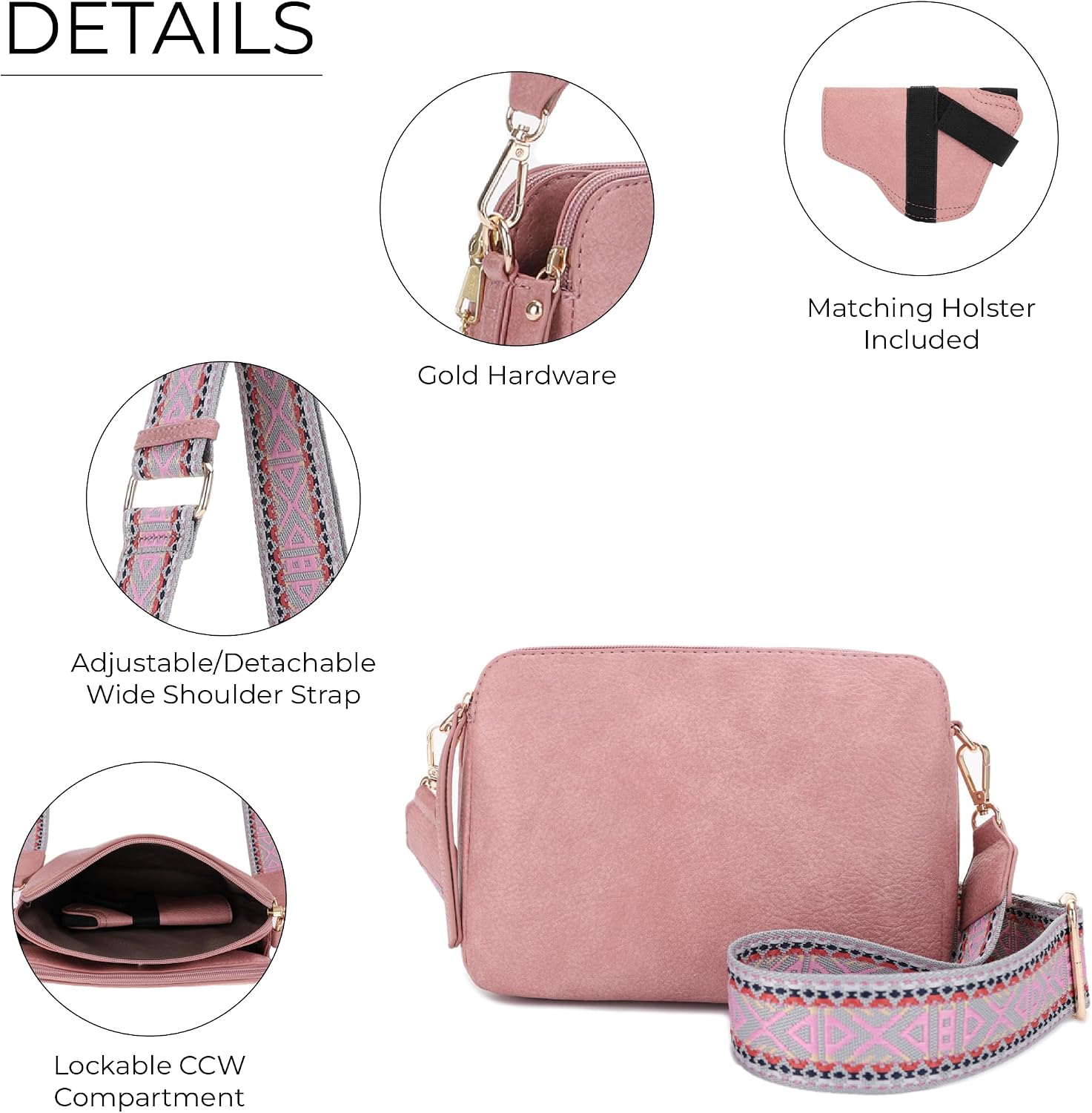 JESSIE & JAMES Rebecca Triple Compartment Lock and Key Lightweight Crossbody Purse with Guitar Strap | Triple Compartment