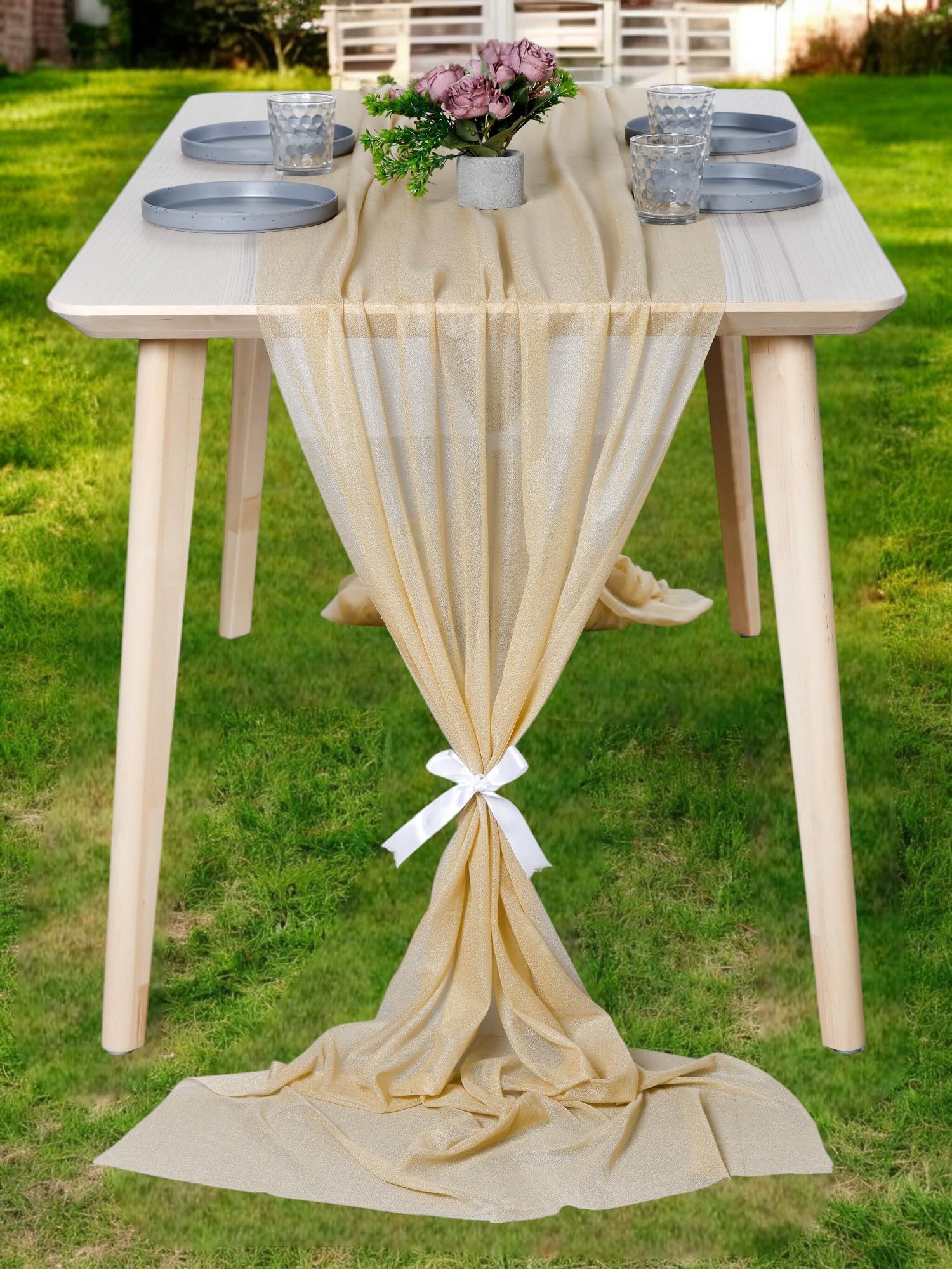 MDS 5 Pack 10ft Chiffon Table Runner 29 x120 Inches Sheer Wedding Runner Romantic Rustic Table Runner for Wedding Decorations, Birthday Parties,