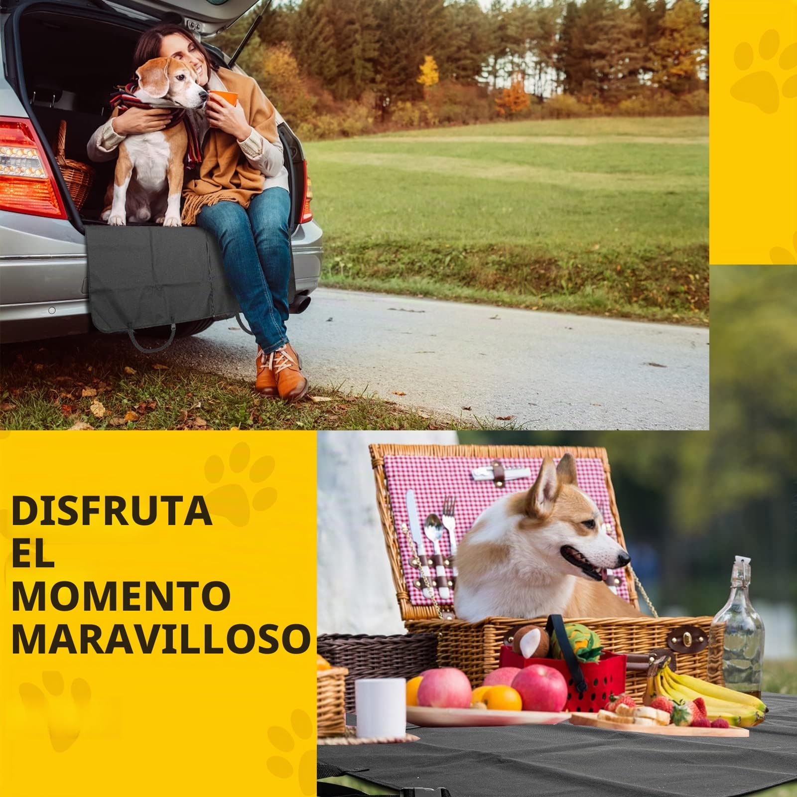 Nobleza Funda Coche Perro Impermeable, Protector de Asiento Trasero con Cremallera Central (Se Divide en 2), Resistente y Antideslizante, Universal para SUV y Viaje, 147 x145 cm - Negro