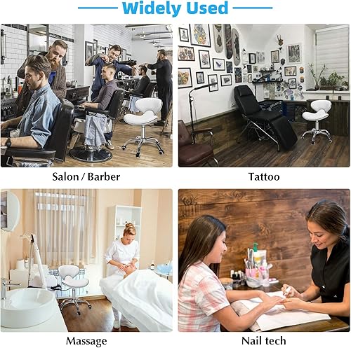 Miniatura 7 de SALONFACTORY Taburete enrollable ajustable multiusos con respaldo, silla de spa de dibujo, silla de tatuaje para salón médico, con ruedas giratorias