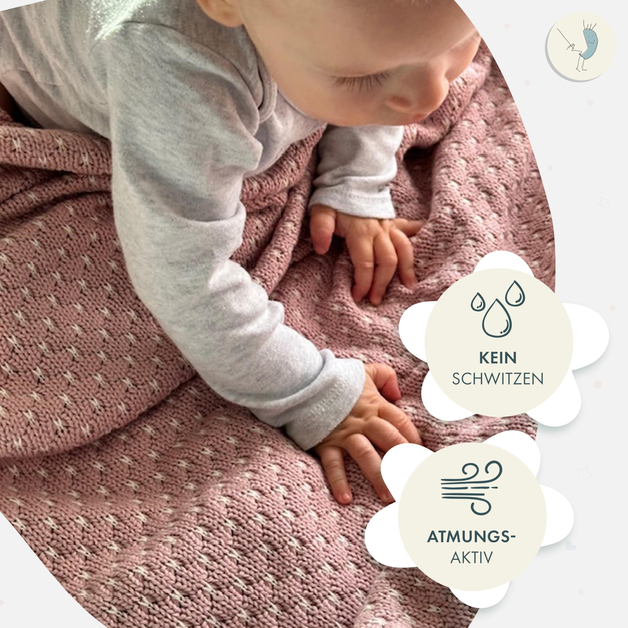 Babydecke aus Baumwolle, gestrickt, 80×100 cm, Öko-Tex | Für Kinderwagen, Babybett & Kuschelzeit, weich, atmungsaktiv, Geschenkbox inklusive