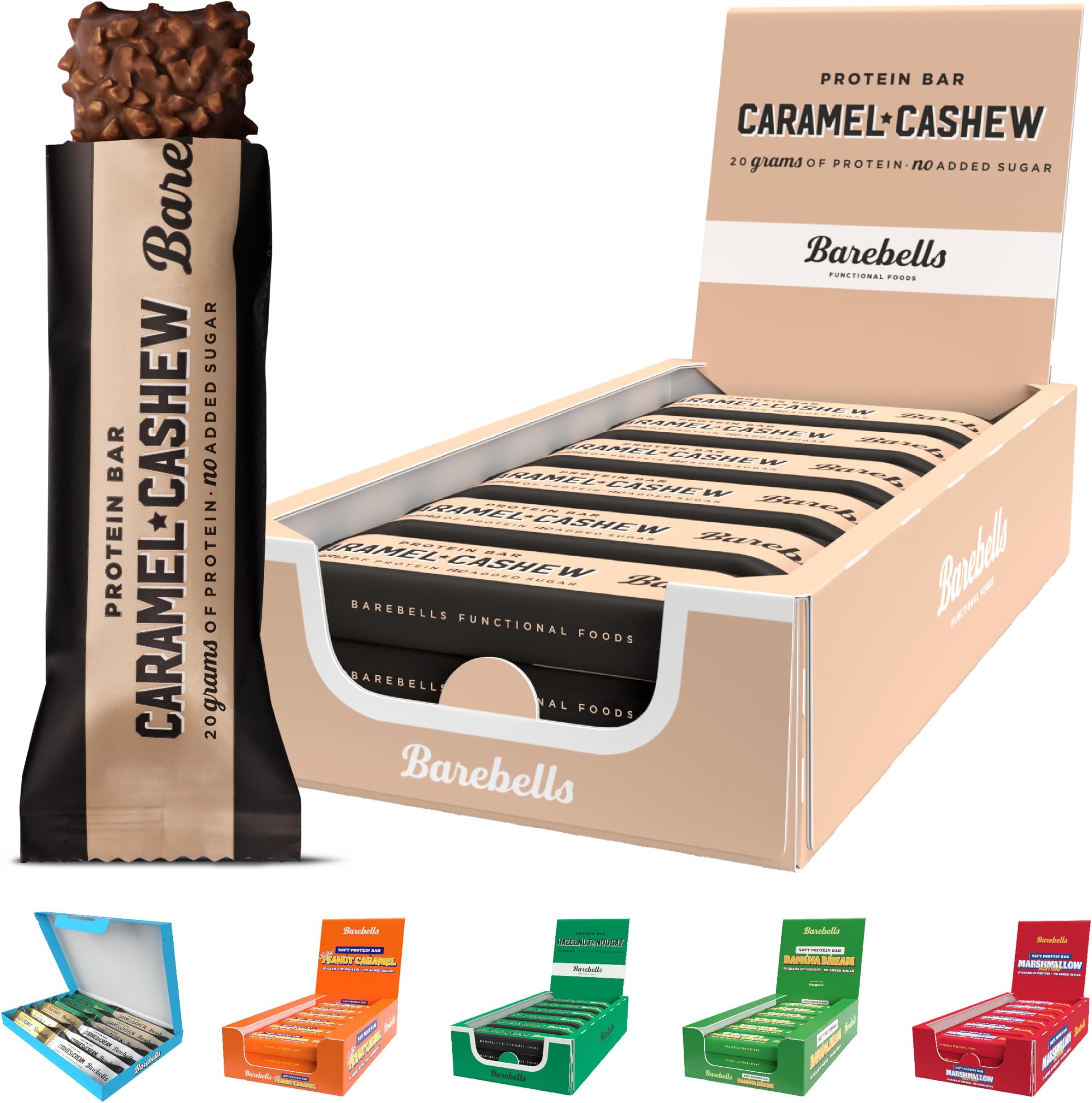 Barebells Protein Bars - 12 Count, 20g High Protein Treats – Sugar Free Chocolate Nutrition Bar, Low Carb – On The Go Breakfast or Post-Workout Snack (Caramel Cashew)