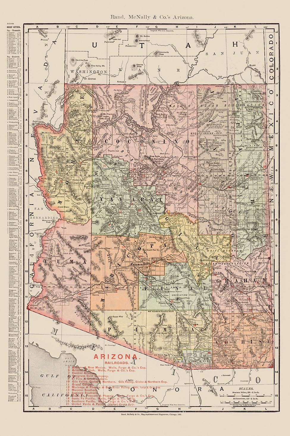 Historical Map, 1902 Arizona, Vintage Wall Art : 16in x 24in