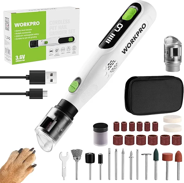 WORKPRO 6-Speed Dog Nail Grinder, Pet Nail Grinder for Small, Medium, and Large Dogs and Cats, 70 Accessories Rotary Tool with Type-C Charging Cable and Storage Bag for Sanding, Carving, and Polishing
