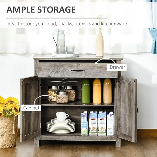 Miniatura 4 de HOMCOM Aparador de granja, gabinete de buffet, gabinete de barra de café con puerta de granero con cajón y estante ajustable para cocina, sala de