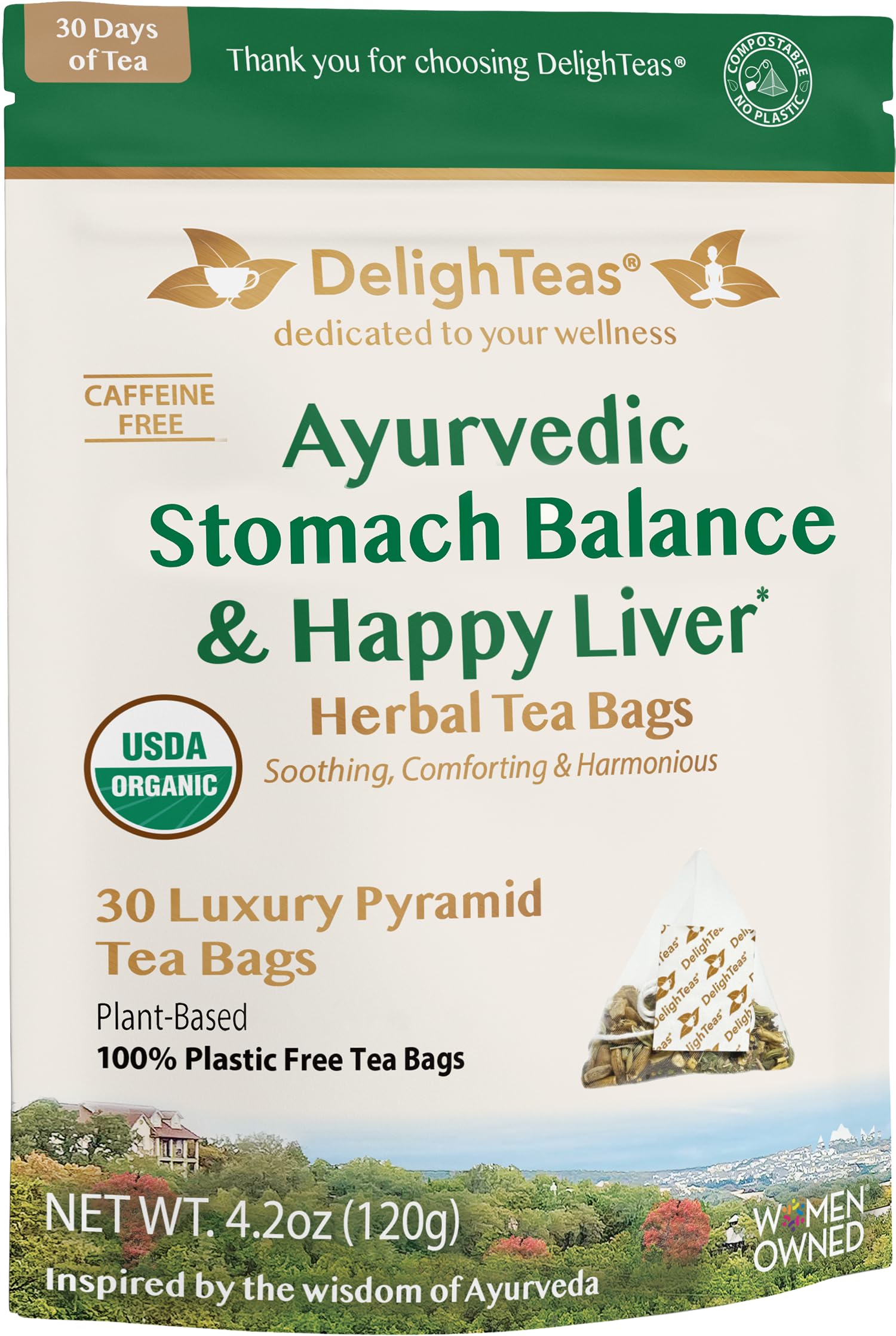 DelighTeas Sachets de thé détox pour le foie | Sachets de thé pyramidaux respectueux de l'environnement | Soulagement ayurvédique de l'estomac et soutien du foie | USDA biologique, végétalien, sans