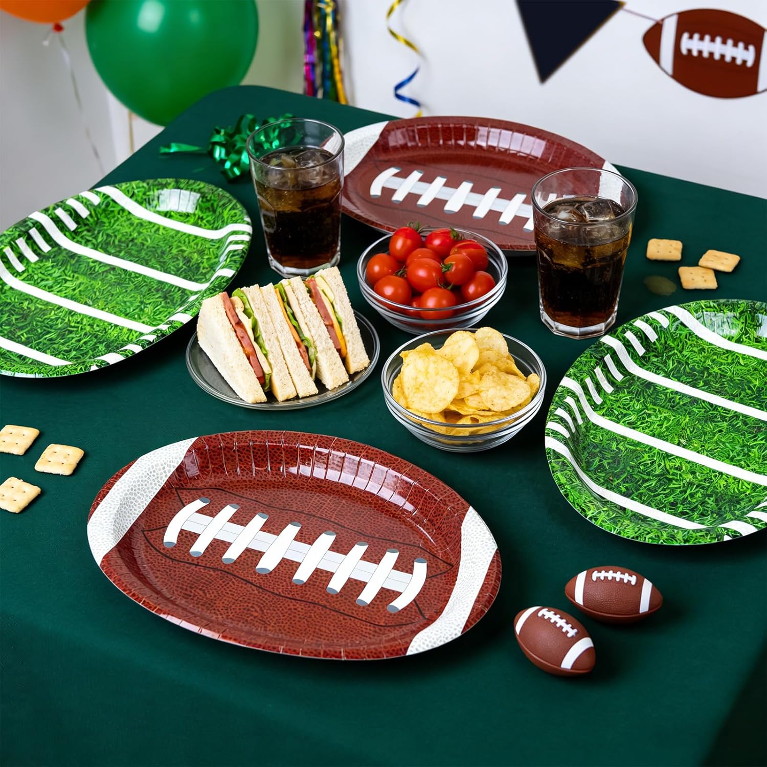 ZVK 12" Football Oval Paper Plates Set 50 Count Large Buffet Party Plates Disposable - Image 7