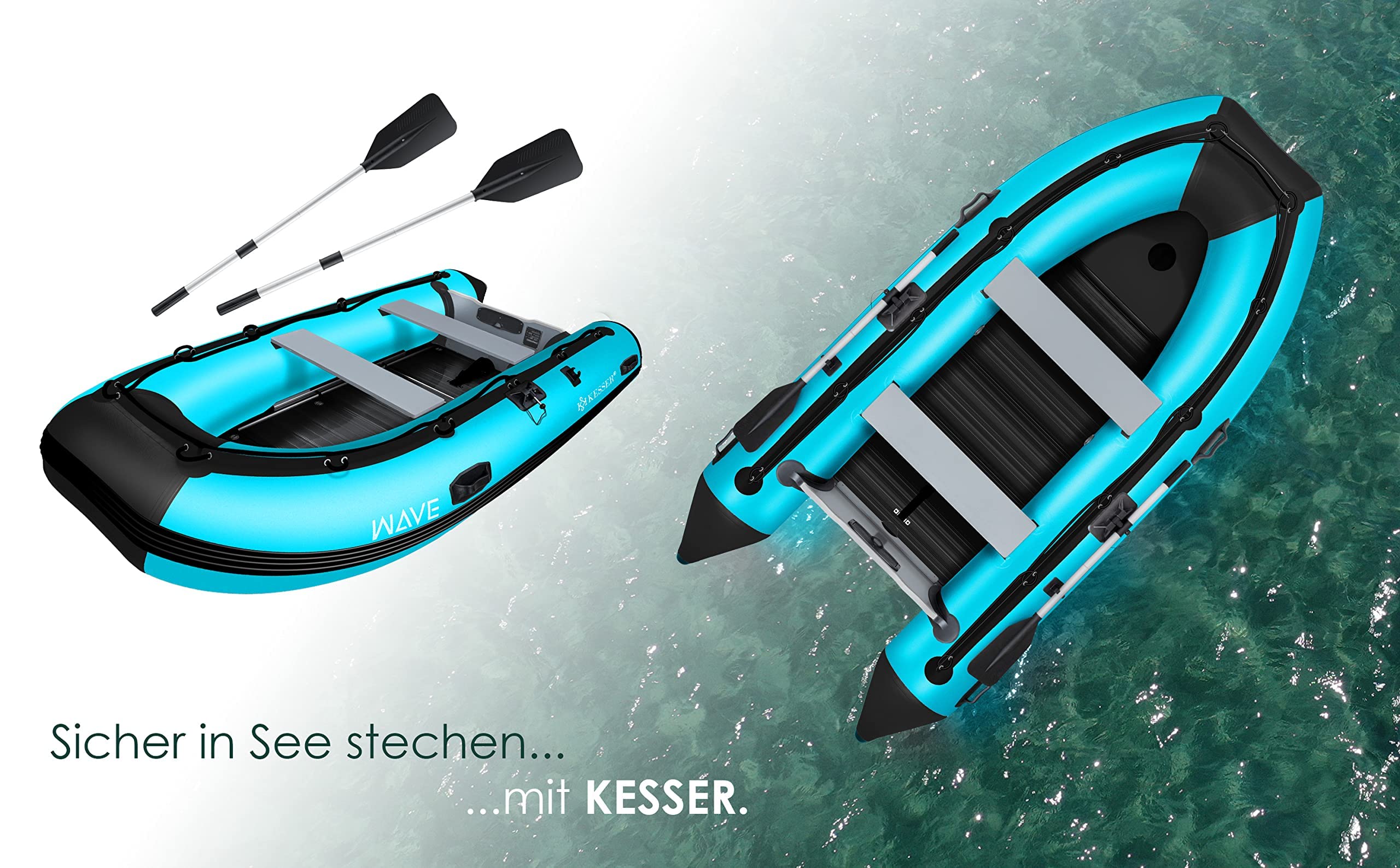 KESSER® Gommone di 3,20 m per 4 Persone - Compatibile con Motore Wave Imbarcazione da diporto Barca a Remi Barca a Motore Barca da Pesca - con 2 panche - Fondo in Alluminio Remi Pompa