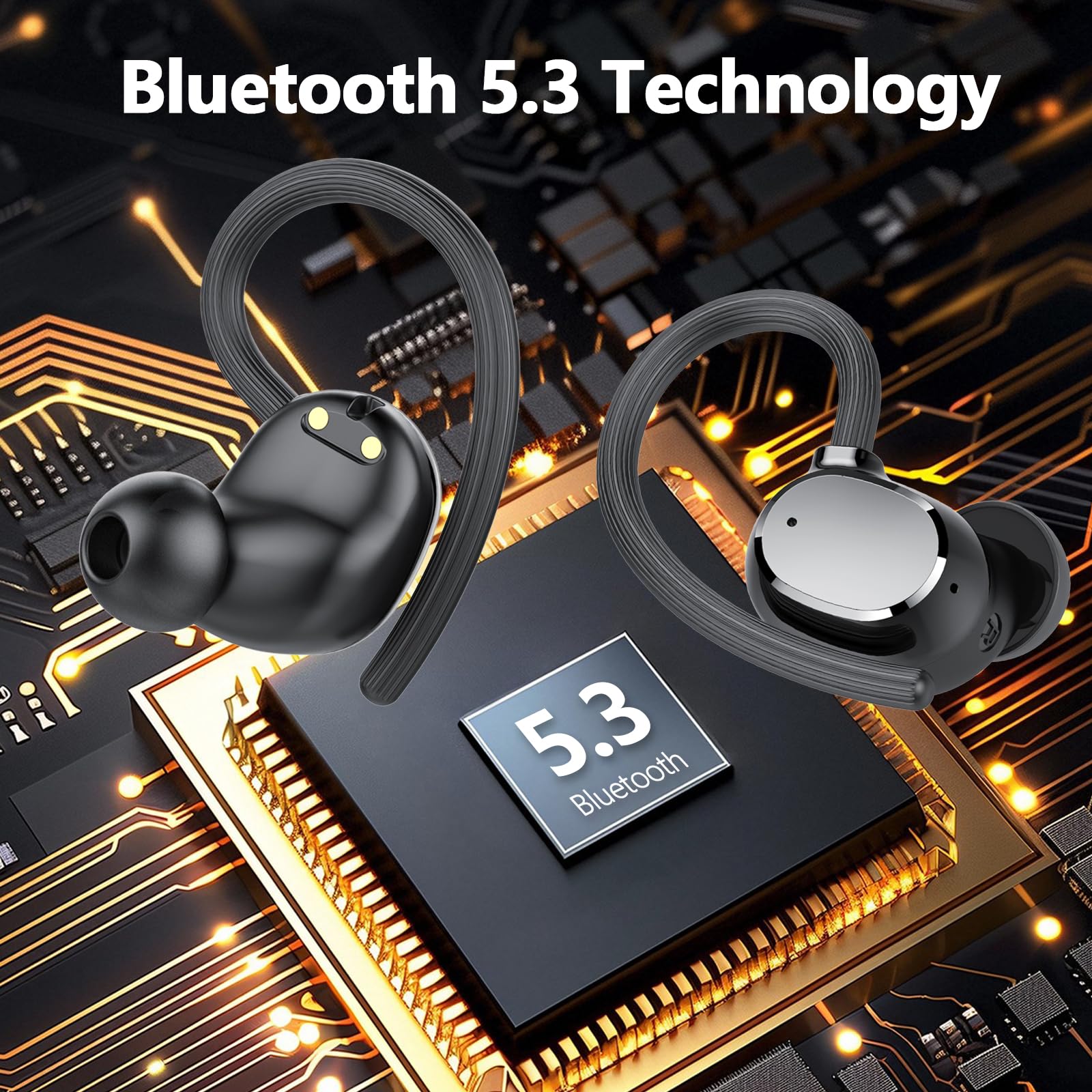 Cuffie Bluetooth, 2025 Auricolari Bluetooth 5.3 con 4 Mic, Cuffie Wireless In Ear HiFi Stereo, 128 Ore LED Display, Touch Control, Cuffie Senza Fili IP7 Impermeabili, per Sport Running, USB-C - Vista 5
