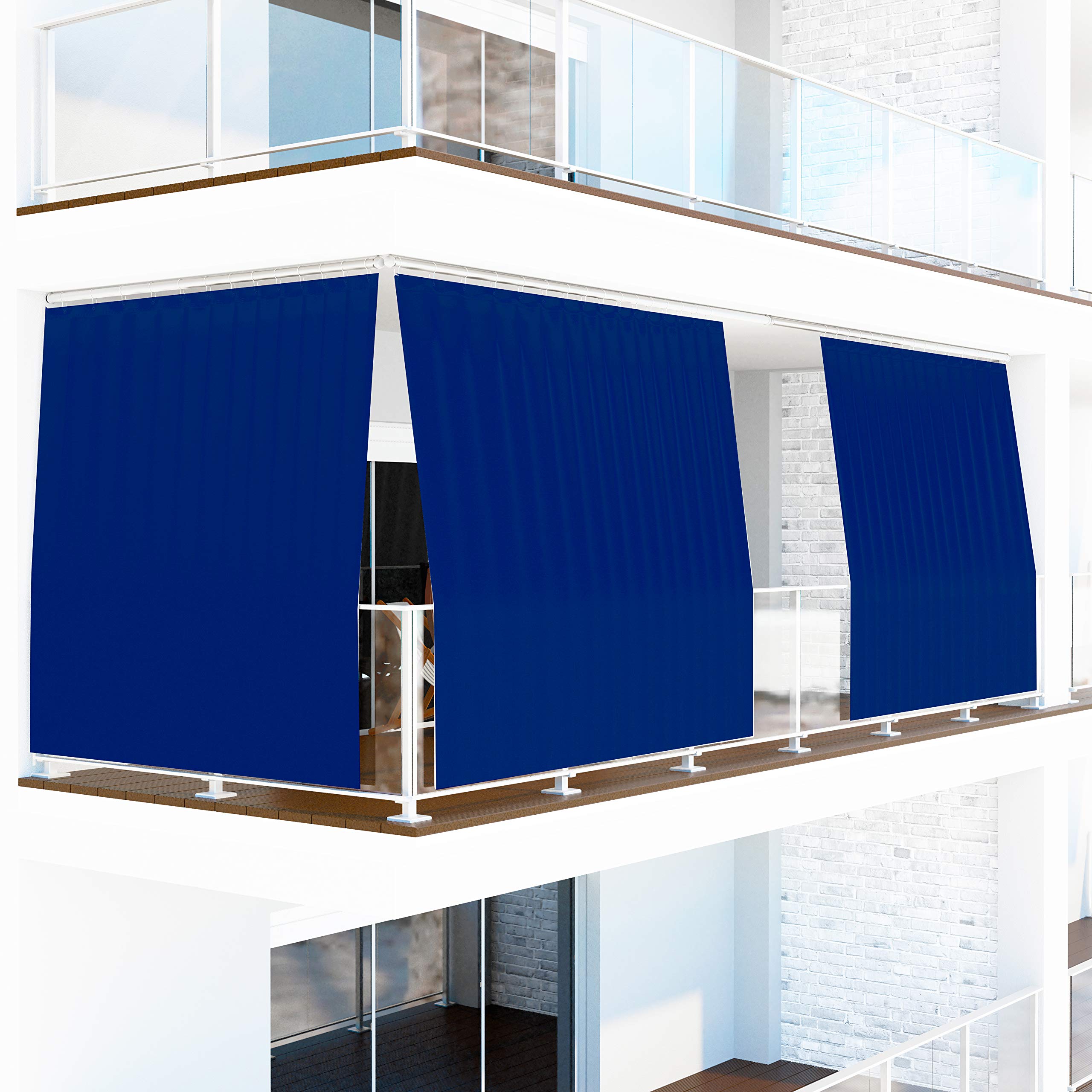 Byour3®️ Balkon Markisen Sonnensegel Mit Ringen Atmungsaktive Sonnenschutz Baumwolle Geharzt Wasserdicht Stoff Vorhänge Sichtschutz Terrassen Outdoor Pavillon (Blau, B. 190X285 L. cm)