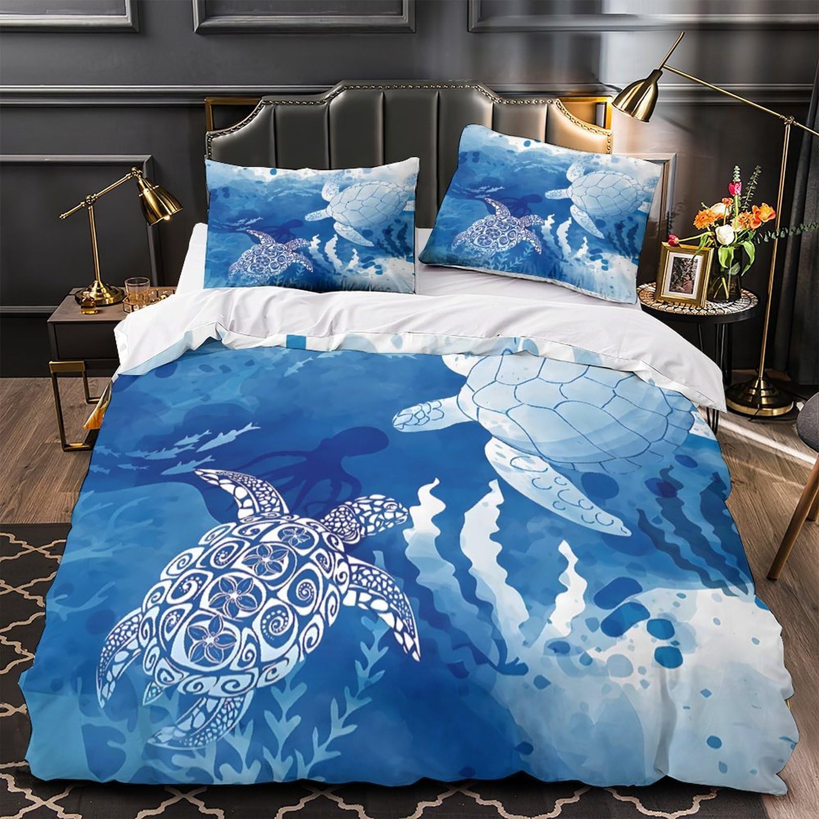 Housse de couette tortue marine hypoallergénique en microfibre respirante ultra douce pour fille