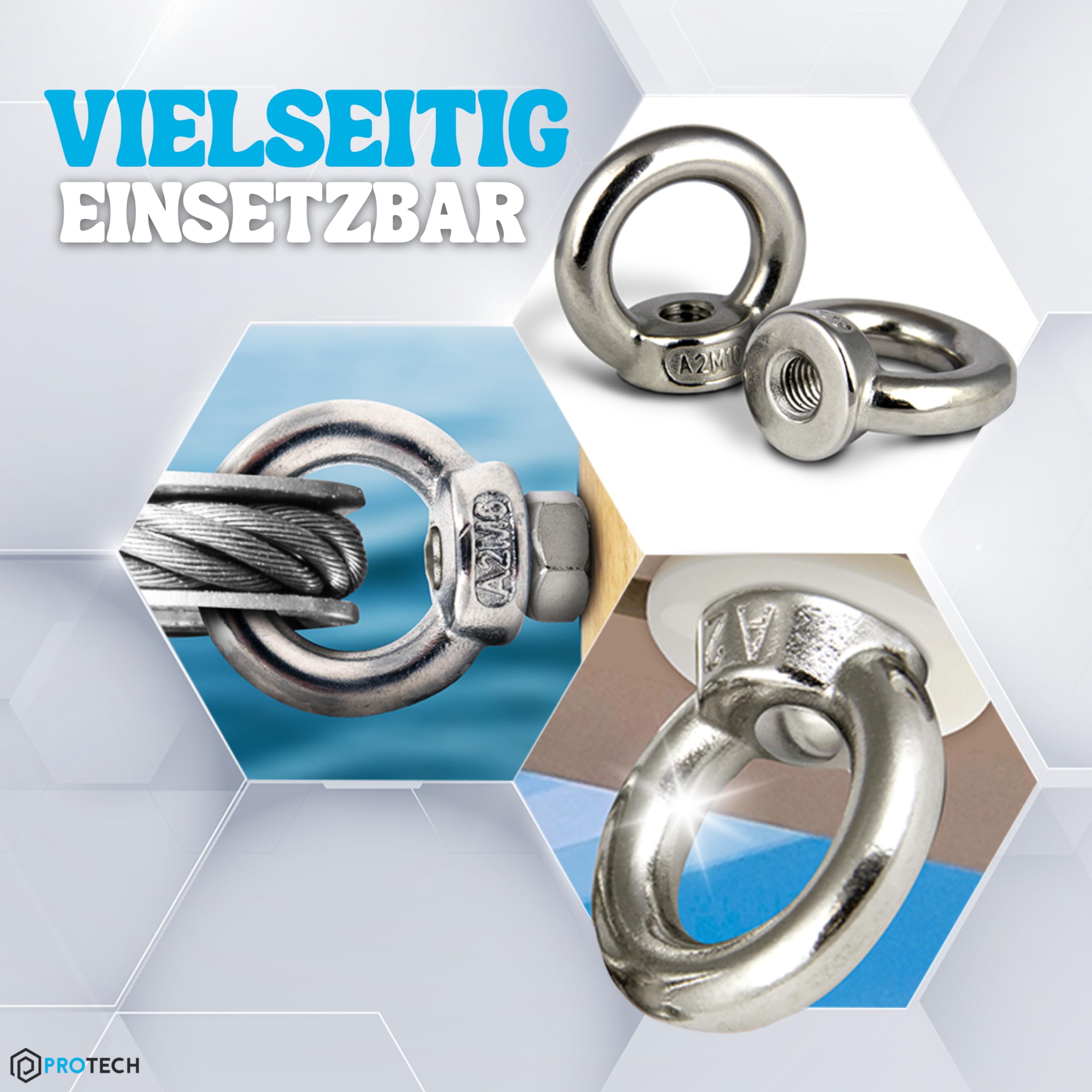 PROTECH 1 Stück Ringmutter DIN 582 M16 Edelstahl A2 V2A Rostfrei 