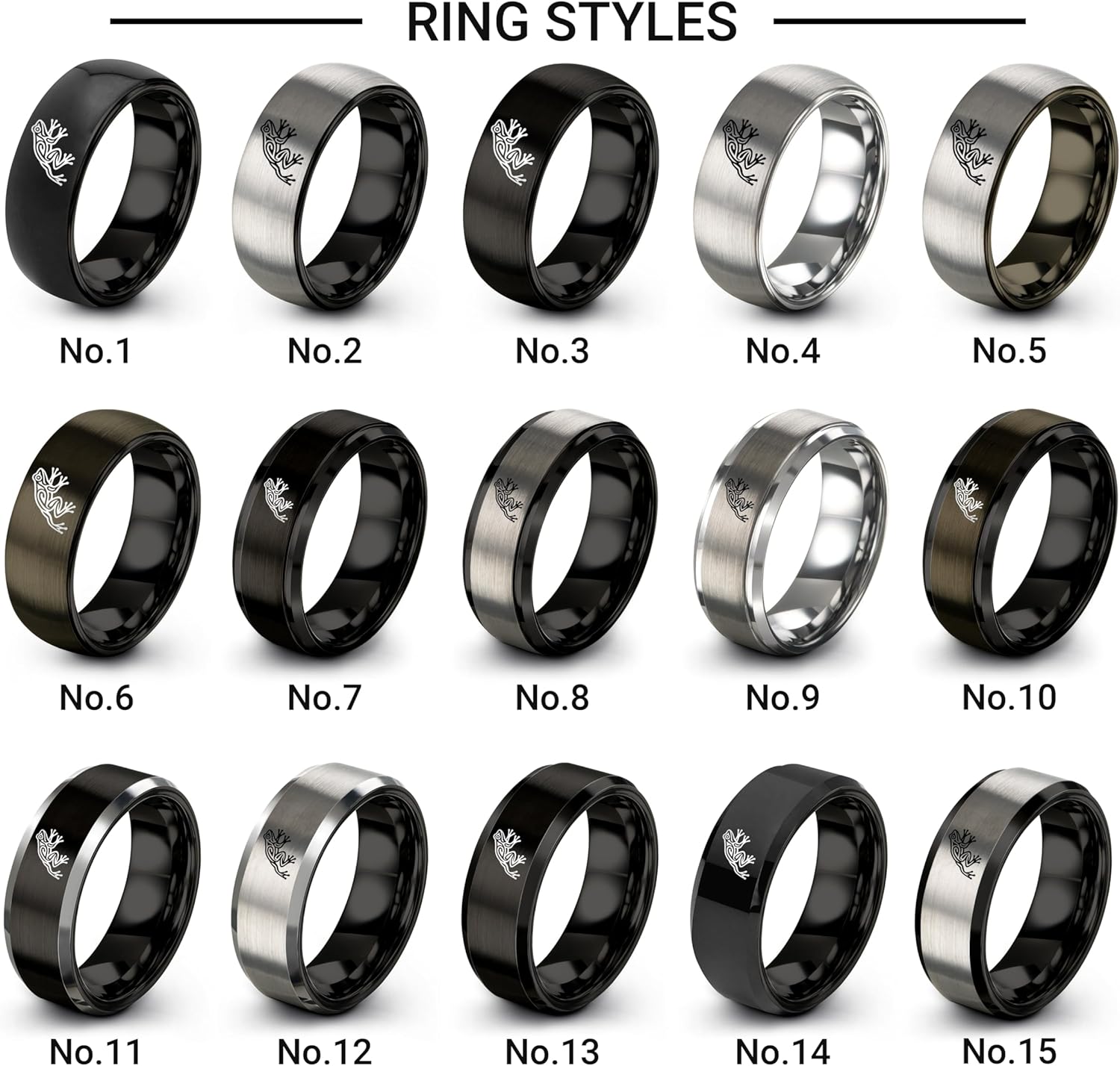 Gift for Frog Lover - Tribal Frog Leaping Ring - Anniversary Engagement Wedding - Tungsten Carbide - Men Women - Band - Gunmetal Black Silver - Flat Dome Bevel - Personalized Custom Engraving - 8mm