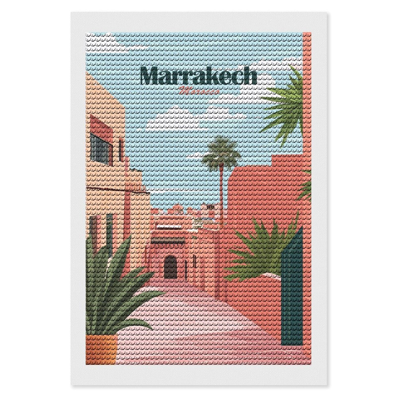 Junmoney Marrakech Cityscape Diamond Painting Canvas Set 8"x12", for Women, Pleasing Wall Art Project, Aesthetic Room Decor, Gift Idea