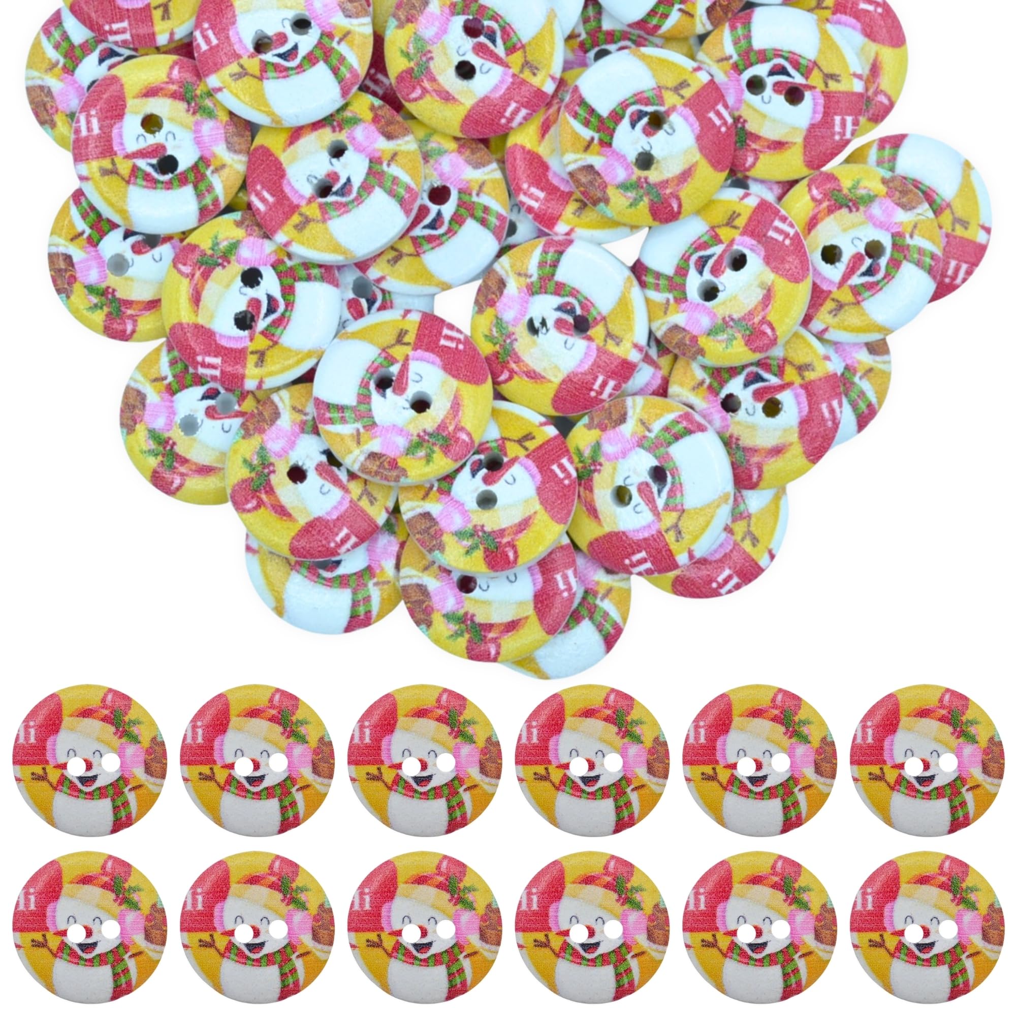 celloexpress 20mm Snowman Wooden Buttons - Round Printed Festive Designs Sewing Craft Knitting Scrapbooking (Christmas 4, Pack of 50) โ image 1