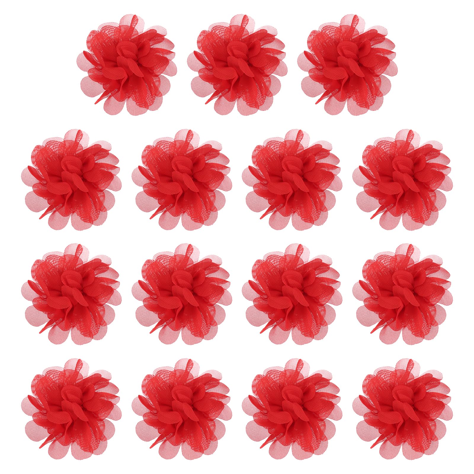 YELARXI Chiffon Flowers, Sewing Fabric Appliques, Chiffon Flowers Appliques - Fitting for (Women/DIY Crafts/Headbands/Hair Accessories/Wedding/Party/Corsage) 3 Inch & 15 Pack & Bright Red