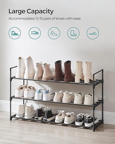Miniatura 4 de SONGMICS Zapatero, organizador de almacenamiento de zapatos de 3 niveles, estante de zapatos de metal, 12 a 15 pares de zapatos, torre apilable
