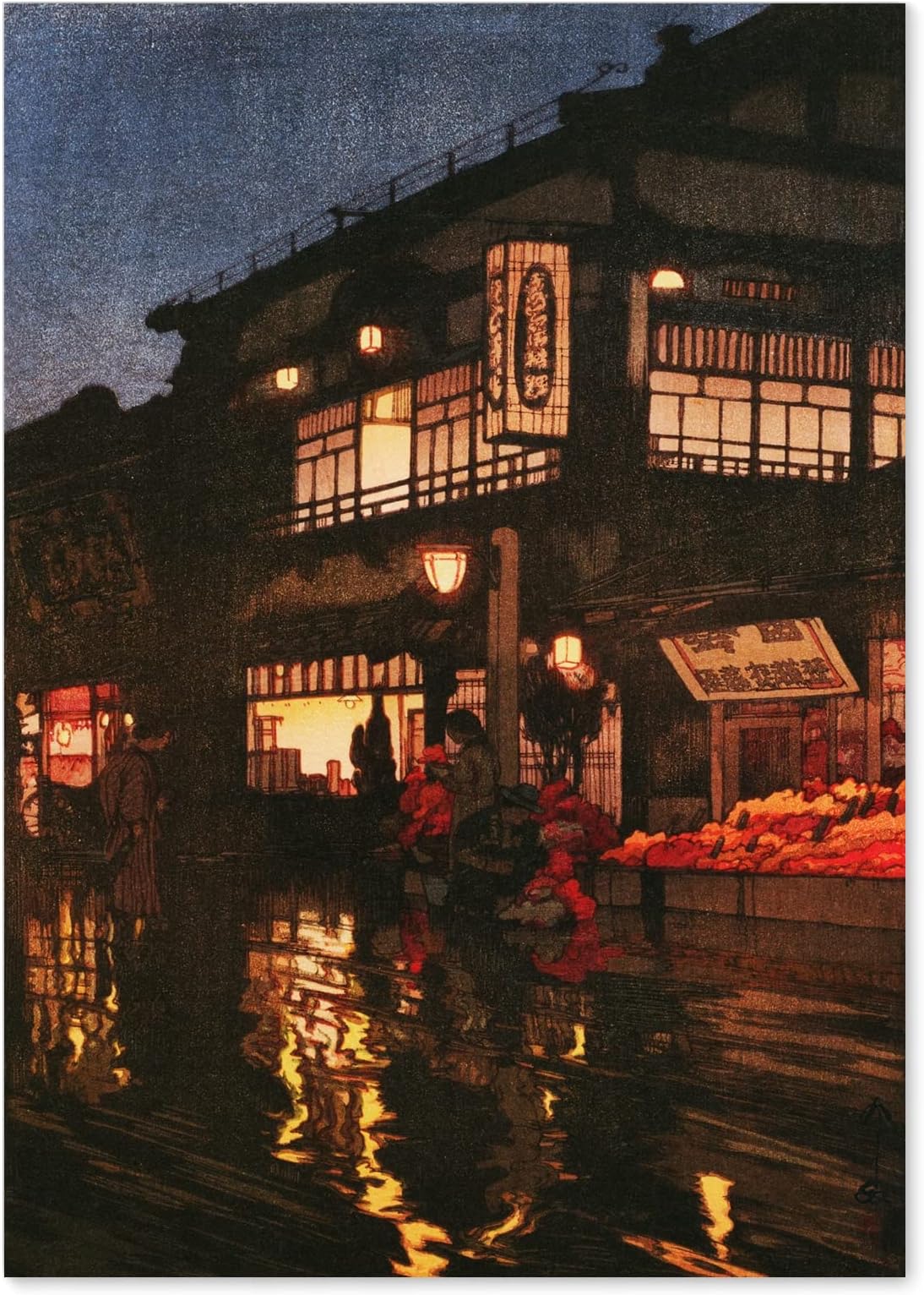Art Poster Gallery 【Made in Japan】 Japanese Painting Hiroshi Yoshida “Kagurazaka Dori at Night After Rain”16.53inch×11.69inch(A3)＜fine Paper Print＞Print on a Thick Sheet of Paper Painting Wall