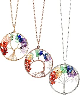 3 Pieces Life Tree Pendant Necklace Handmade Crystal Necklace Jewelry with 50 cm/ 19.7 Inch Long Chain, Gold, Bronze and Silver - coolthings.us