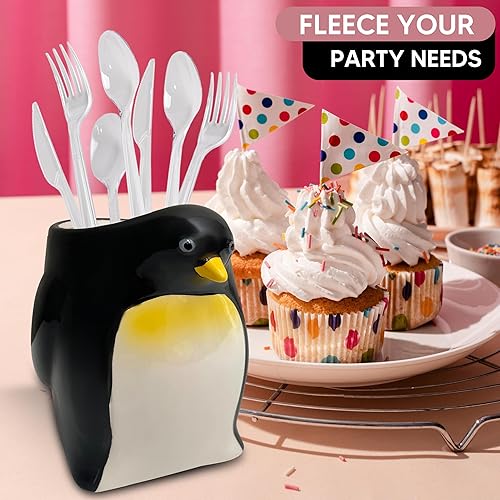 Miniatura 6 de Soporte para utensilios de cocina de pingüinos, bonita vasija de almacenamiento, decoración del hogar de la oficina de pingüinos, accesorios de