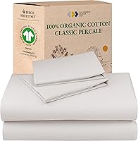 Vista 23 de California Design Den Juego de 2 sábanas individuales - 100% algodón orgánico, sensación de percal crujiente y transpirable, sábanas blancas