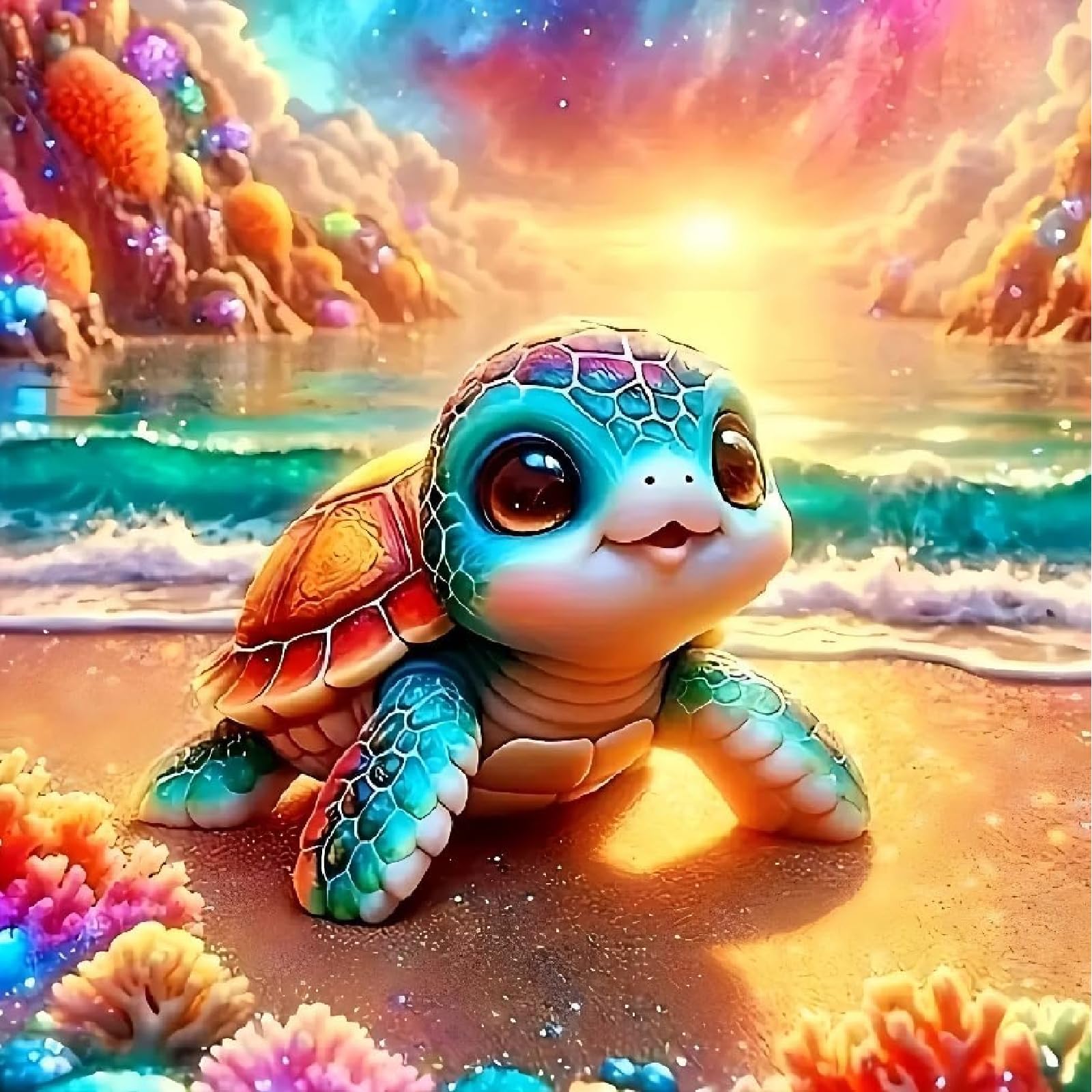 Jakener Diamond Art-Sea ​​Turtle-251222 Sea ​​Turtle Diamond Art Kits Adults, 5D Diamond Painting Kit For Adults, Fun Diy Full Round Drill Crystal Gem Art Craft, Adults Paint By Diamonds Dots Home Wall Decor 14X14 Inch