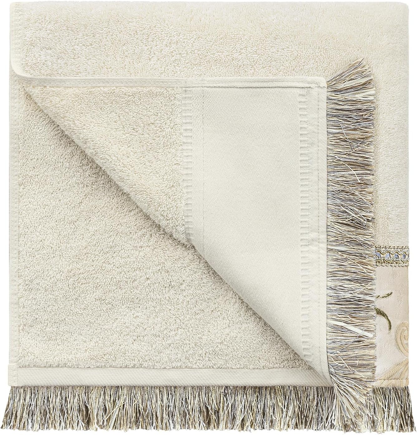 Loom and Mill Luxury Cotton Bath Towel Set 3 Piece-1 Bath Towel 1 Hand Towel 1 Wash Cloth, Ultra Soft Decorative Towel Sets Highly Absorbent for Bathroom, Elegant Floral Design(Ivory-Pearly Beige) - Image 4