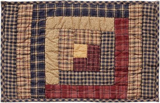 VHC Brands, Millsboro, Cotton, 12x18, Log Cabin, Block Quilted, Placemat Set of 6, Blue
