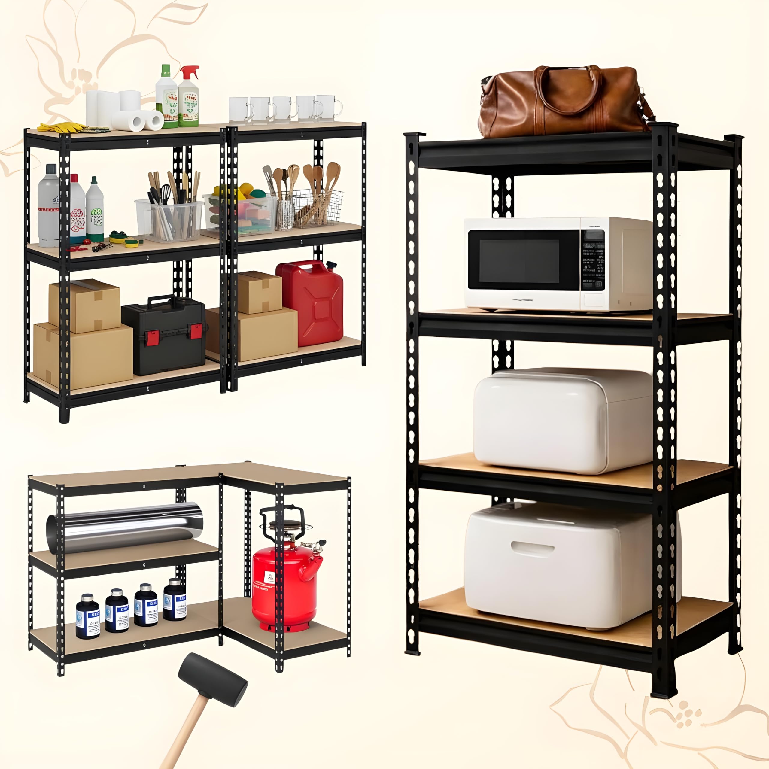 HM Heavy Duty 4 Shelf Metal Storage Rack | Adjustable Multipurpose Boltless Kitchen Storage Iron Racks | Shop,Store Room | Thick MDF Shelf - 180 KG Capacity Per Shelf | 60 x 24 x 12 Inch - Black-picture-16