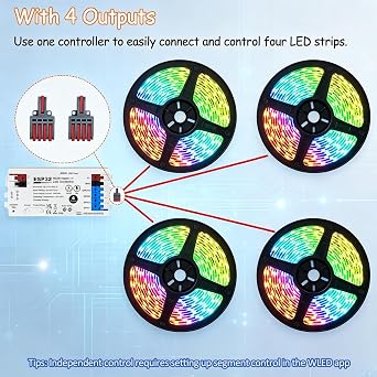 ESP32 WLED Digital LED Controller, 4 Channel 15A Fuse Mic Music Sync Dynamic RGBIC Effects Easy Wiring for WS2811 WS2812 SK6812 TM1814 WS2813 WS2815 UART DIY FCOB Addressable Strip Light(GL-C-017WL-D)