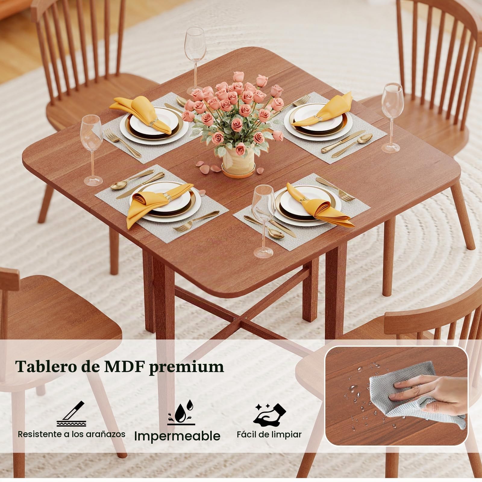 LIFEZEAL Mesa de Comedor Plegable de Madera con Diseño Compacto