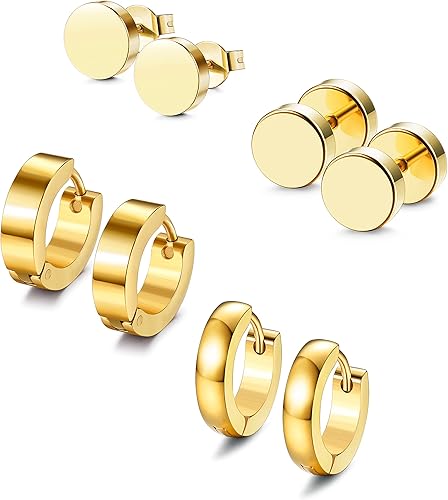 Miniatura 8 de Jstyle 4 pares de aretes de acero inoxidable para hombres y mujeres aretes de aro de 18G