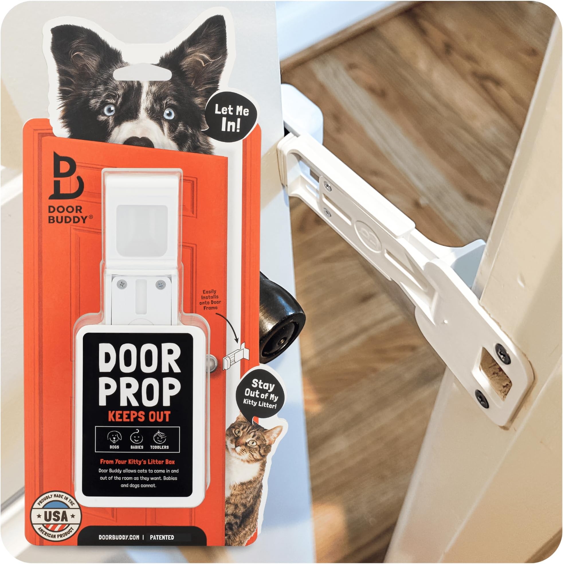 Door Buddy Door Prop for Cats - Easiest Cat Door Latch Holder to Keep Interior Door Open for Pets - Dog Proof Cat Feeding Station & Litter Box - Strong & Portable Door Stopper & Pet Gate Alternative