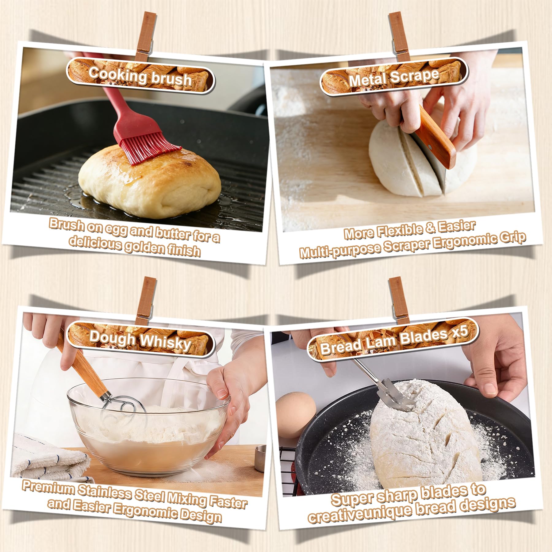 10 Stück Sauerteig Starter Set, 23 cm runde und 25 cm ovale Gärkörbchen, 730 ml Gärgläser, Teigbackzubehör für knusprige Krusten, geeignet für Anfänger und erfahrene Bäcker
