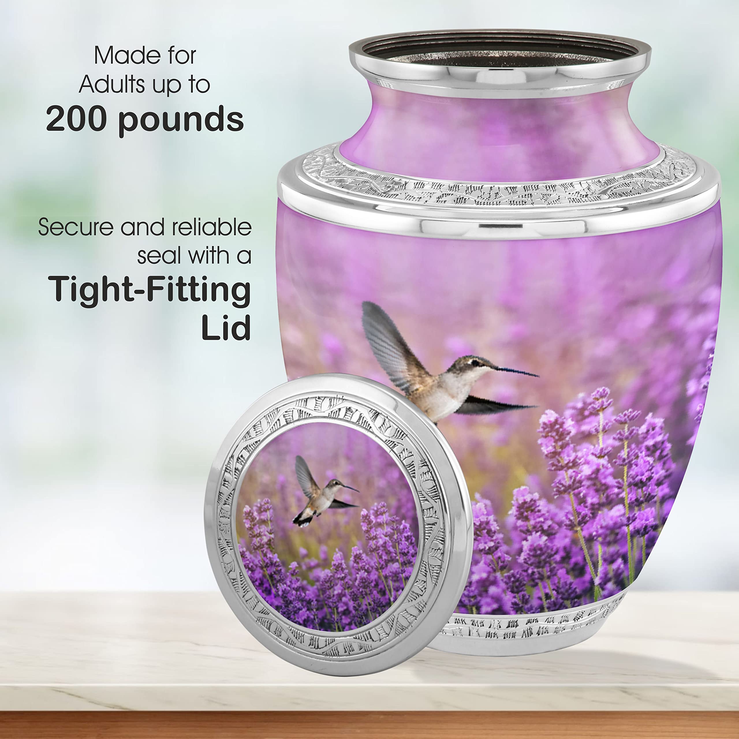 Trinityurns Urna Crematoria A Forma Di Colibrì Con Fiori - Metallo Dipinto A Mano 15x15x25 Cm, Capienza 500 Cm³