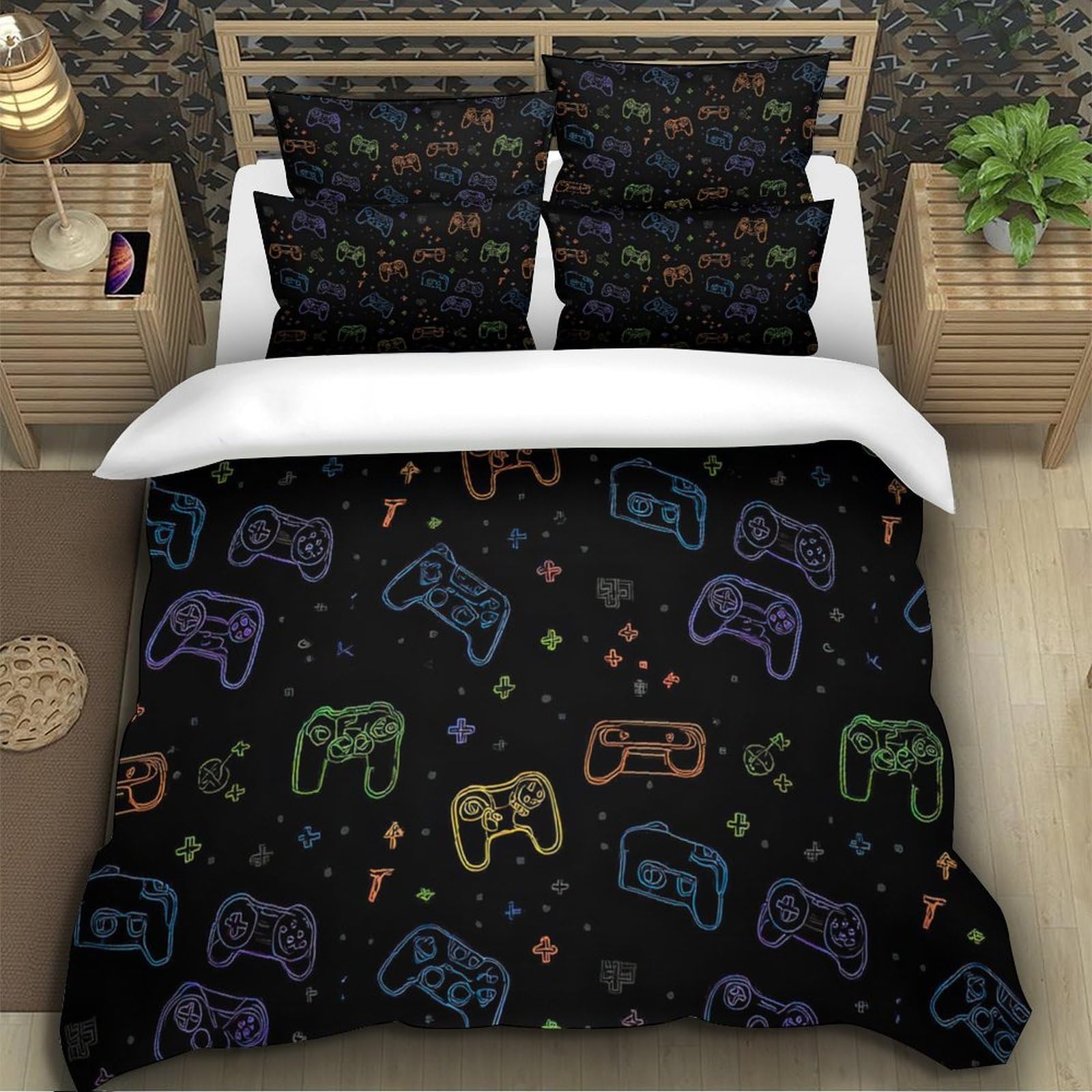 Juego de Funda Nórdica 3D Impresa Mando Gamer Microfibra Ropa de Cama Adolescente Adulto Decoración Dormitorio Suave Transpirable Super King（260x220cm）