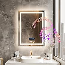 LUVODI Smart LED Bathroom Mirror: 28&rdquo;x36&rdquo; Illuminated Restroom Mirror with Bluetooth Speaker and Time Temperature Display - Modern HD Wall Dimmable Vanity Mirror Backlit + Front Lit,Anti-Fog
