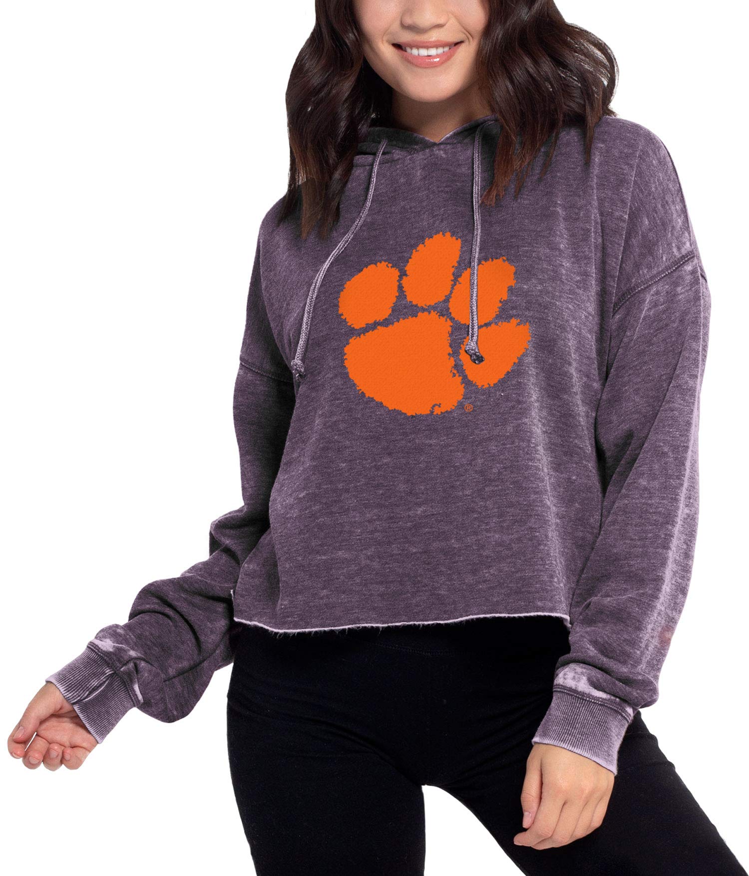 Chicka-D NCAA Clemson Tigers Women's Burnout Campus Pullover - Cozy Tunic Style, Grape Color, Large