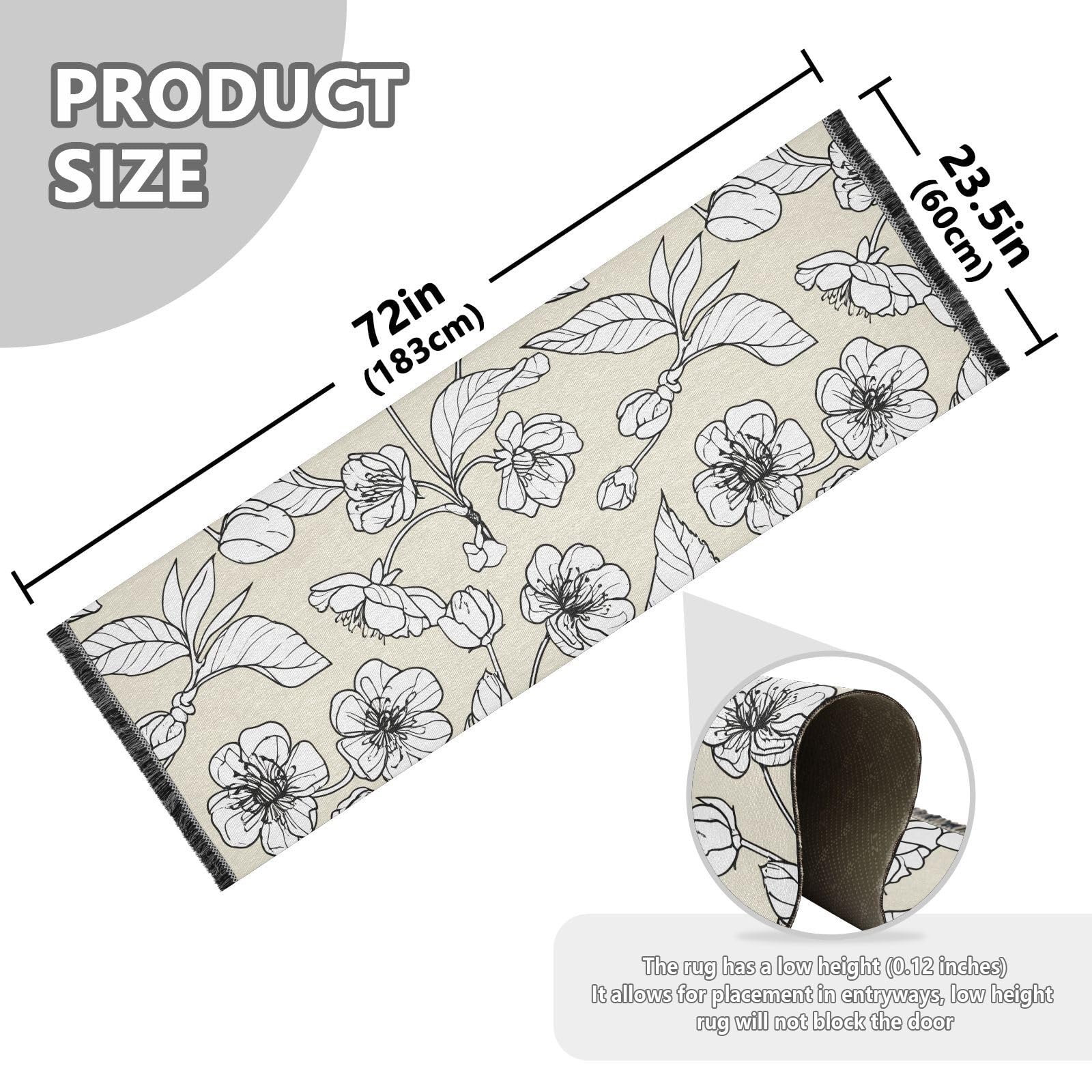 Flowers Floral Beige Runner Rug for Hallways Kitchen Rugs Washable Rug for Bathroom Laundry Entryway Indoor 72 * 23.5 in