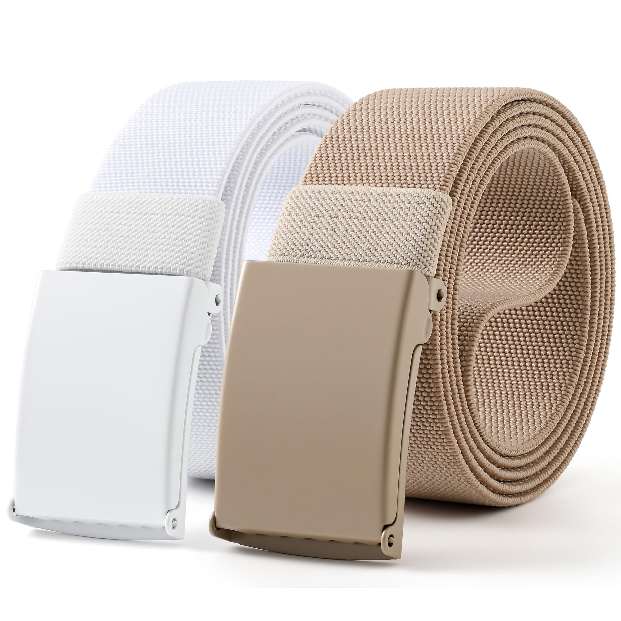 Mile High Life Stretch Canvas Belt for Men, Golf Casual Elastic Web Belt, Top Military Buckle, Adjustable Cut to Fit