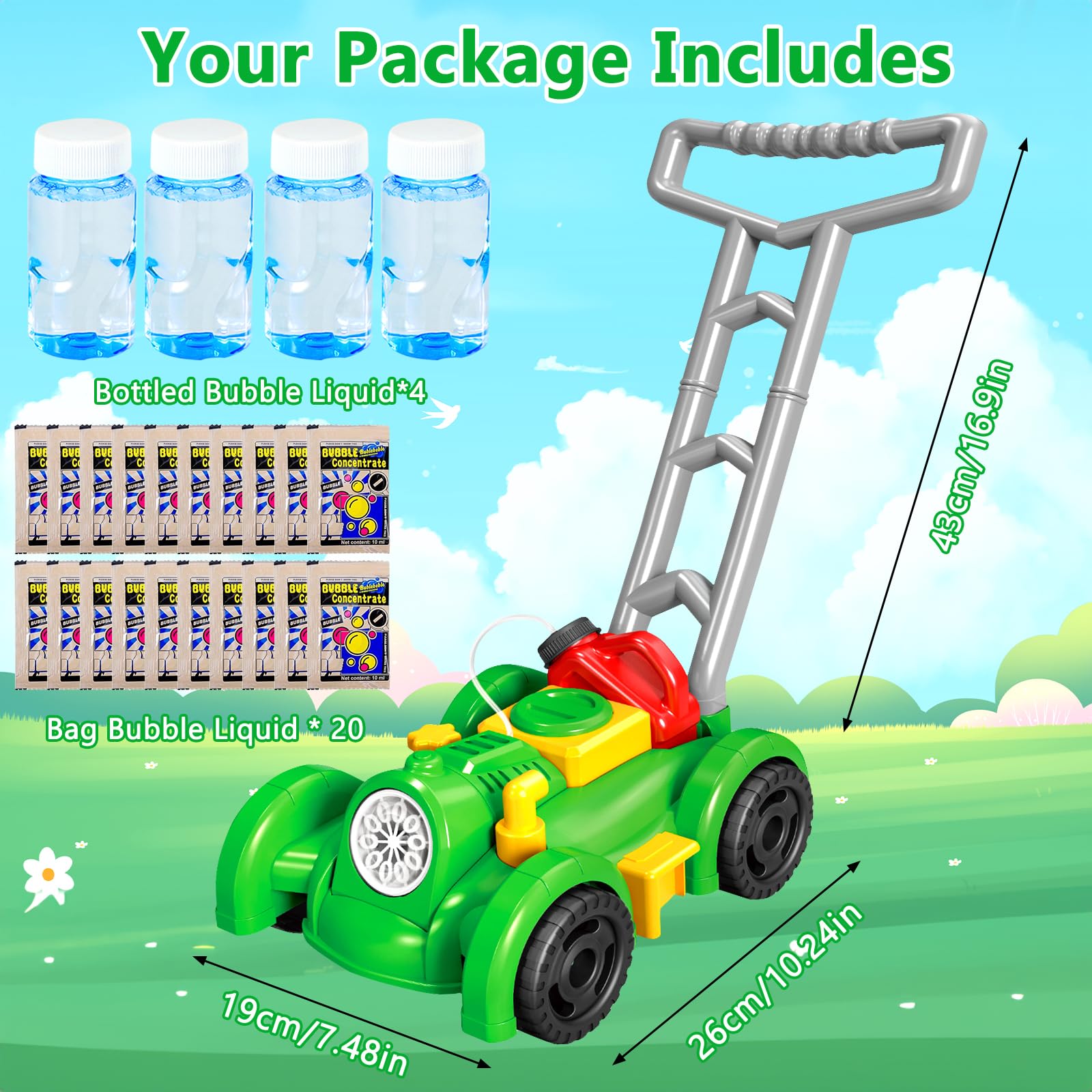 Maquina Pompas Jabon, Cortacesped Juguete Burbujas Jardin, Maquina Burbujas Automatico, Juguetes Exterior para Niños Verano Fiesta, Regalos para Nayores de 3 4 5 Años (Verde)